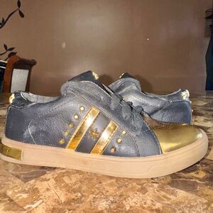 Michael Kors Kids Gold Star Black Leather Shoes Sneakers Size 13